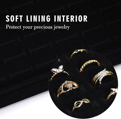 Velvet Ring Display Tray Organizer Box with Transparent Lid, 100 Slot Ring Holder Showcase For Store Display Jewelry Show Home, Ring Organizer For Rings Earrings (Black)