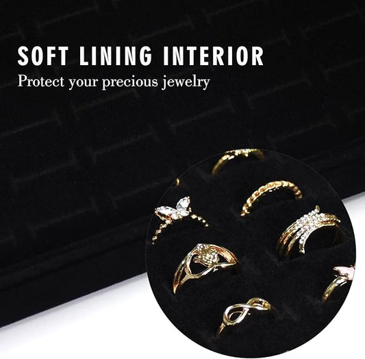 Velvet Ring Display Tray Organizer Box with Transparent Lid, 100 Slot Ring Holder Showcase For Store Display Jewelry Show Home, Ring Organizer For Rings Earrings (Black)
