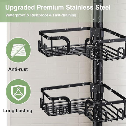 Clothink Corner Shower Caddy Tension Pole 4 Tier Adjustable Stainless Steel Shower Shelf for Inside Shower Bathtub Shampoo,Standing Bathroom Organizer Shelves with 39 to 113 inch Height