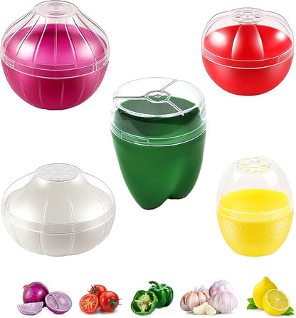 Magicaleast 5PCS Fruit and Vegetable Shaped Savers Storage Onion Tomato Lemon Green Pepper and Garlic Containers for Fridge Vegetable Crisper Makes Food Stays Fresh Longer