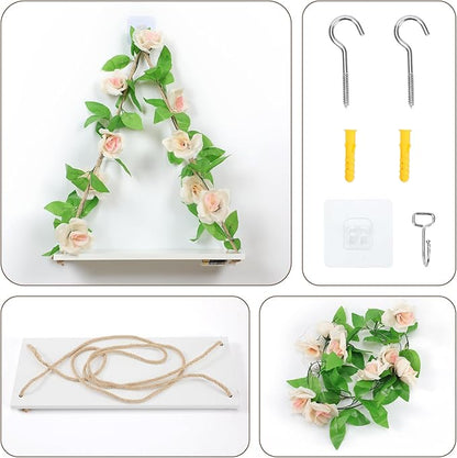 Shelf for Wall,Floating Shelves,Floating Shelves for Wall No Drilling,Adhesive Shelves,Command Strip Shelf,Room Decor Aesthetic,Plant Shelf Wall,Whimsical Decor,2-Piece Set(Champagne flowers)