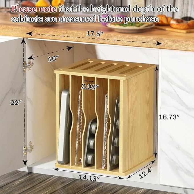 sandpaint 6 Tier Wooden Cabinet Tray Dividers, Kitchen Vertical Tray Divider Organizer, Storing pans, Baking trays, Cutting Board