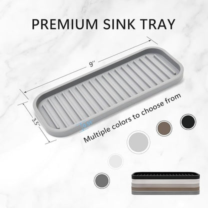 Gosmol Silicone Sponge Holder 2 Pack, Dish Soap Holder for Kitchen Counter, Waterproof Sponge Soap Tray for Kitchen Sink Bathroom, Multipurpose Sink Caddy Organizer for Soap Dispenser Light Grey