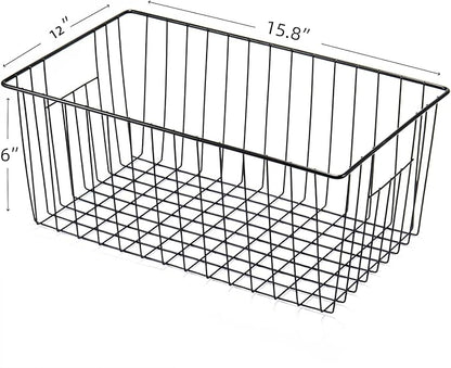 4 Pack Freezer Organizer Bins - Stand up Freezer Organizers for 16 Cu.Ft Upright Freezer, Easily Get Food Improve Air Circulation, Wire Storage Baskets, Black