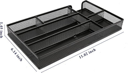Drawer Organizer, Desk Organizer, Black Metal Mesh Drawer, Desk Drawer Organizer for Home Office and School,11.02X 6.10 X 1.38 Inch,Black