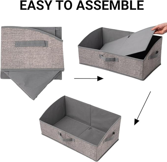 3 Pack Closet Organizers, Foldable Clothes Storage Organizers with Handles, Large Capacity, Sturdy Drawer Storage Boxes for Clothing, Underwear, Books, Shelves, Wardrobe Organizing, Grey