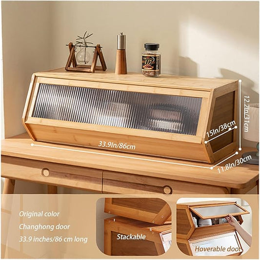 Storage Bins with Bamboo Lid – Stackable, Multi-Purpose Organizers for Pantry, Closet, Kitchen, and Home – Elegant Wicker-Style Design,Wood,33.9 * 11.8In/86 * 30cm