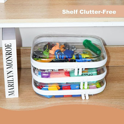3PCS Clear Hard Shell Zipper Case,Toy Organizers and Storage Box,Clear Toiletry Cosmetic Case,Travel Makeup Bags, Diaper Bag Organizer,Pencil Case,Stackable Portable Transparent Zipper Pouches White-M