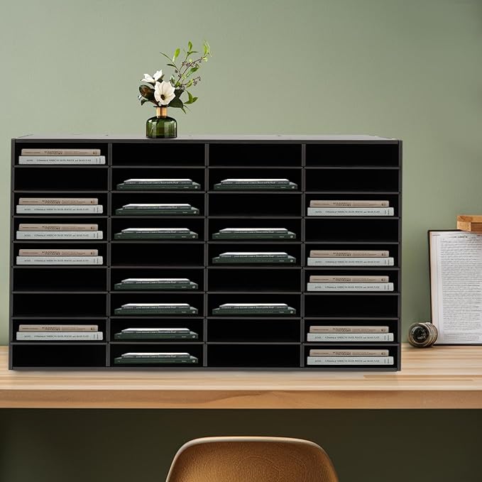Literature Organizer Sorter,Desktop File Sorter Mail Center Magazine Paper Storage PVC Board File Holder Mailbox Student Classroom Keepers for Home&Office (Black, 36 Slots)