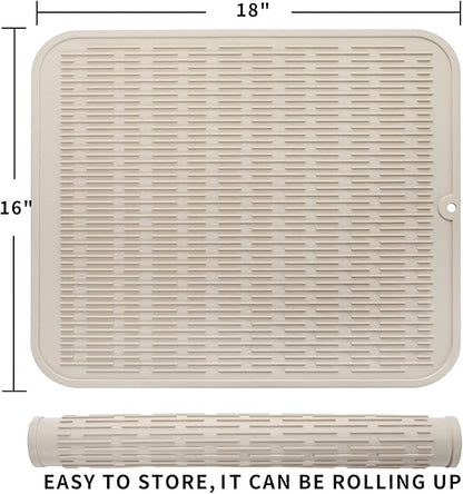 Silicone Dish Drying Mat for Multiple Usage,Easy clean,Eco-friendly,Heat-resistant Silicone Mat for Kitchen Counter or Sink,Refrigerator or Drawer Liner Tapioca XL 18 inches x 16 inches
