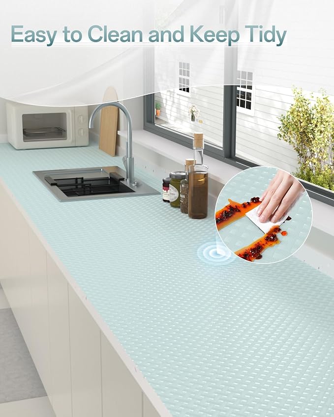 Shelf and Drawer Liner for Kitchen Cabinet, Non-Adhesive 12in x 240in Waterproof Contact Paper Refrigerator Liners Thickened Durable EVA Material Non Slip Mat for Dresser Cupboard Pantry Protector