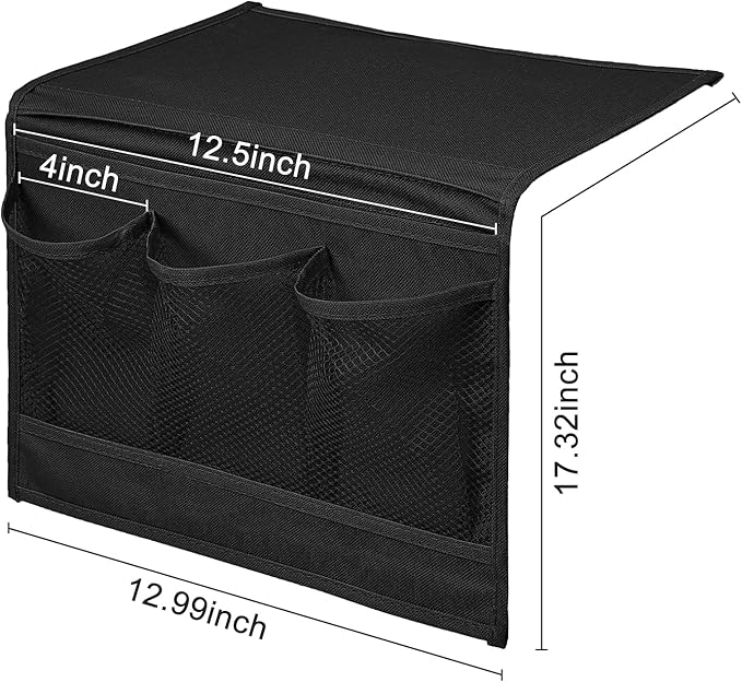Surblue Bedside Caddy 4 Pockets Bedside Storage Organizer for TV Remote Control Phone Glasses Magazine (Black)