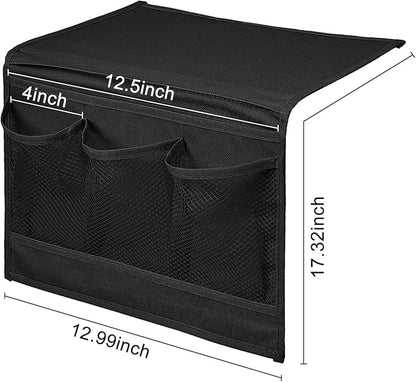 Surblue Bedside Caddy 4 Pockets Bedside Storage Organizer for TV Remote Control Phone Glasses Magazine (Black)