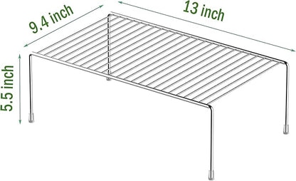 Redrubbit 2 Pack Medium (13 x 9. 4 Inch) Cabinet Storage Shelf Rack, Rustproof Kitchen Counter and Cabinet Shelf, Storage Rack Organizer for Kitchen, Fridge, Cabinet, Bathroom, Chrome