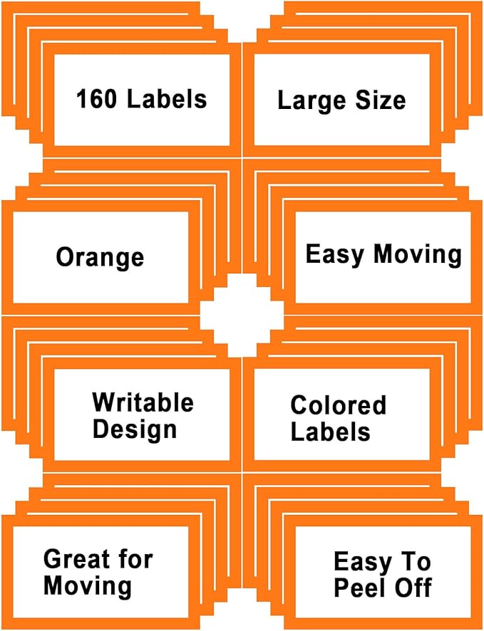 6 x 4 inch Large Moving Labels for Boxes, Blank Moving Boxes Labels Stickers, 160pcs 8 Color Coded Moving Stickers Packing Labels Stickers for Home Organization Projects, Kitchen, Storage Bins, Orange