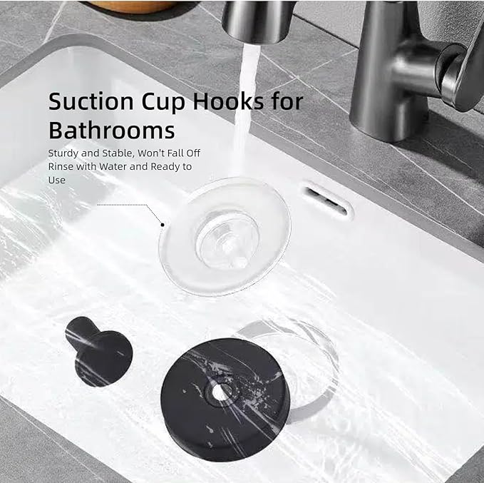 2Pcs Suction Cup Shower Hooks Matte Black Towel Hooks, No-Drill Waterproof Towel Hooks for Bathroom Glass Window Door Can Hang Various Towels Bath Towels Keychains