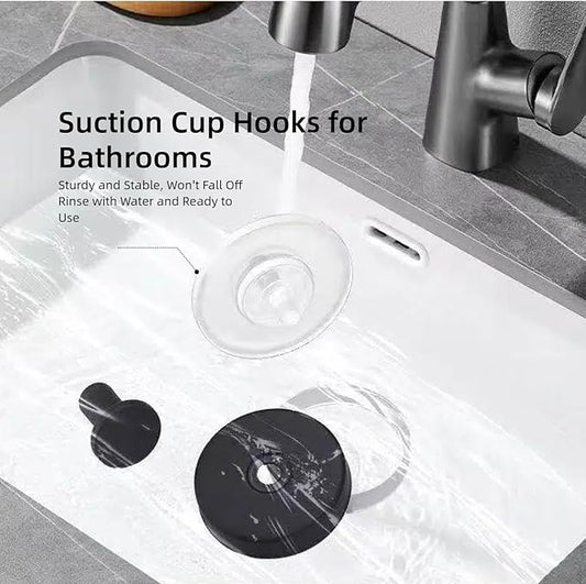 2Pcs Suction Cup Shower Hooks Matte Black Towel Hooks, No-Drill Waterproof Towel Hooks for Bathroom Glass Window Door Can Hang Various Towels Bath Towels Keychains