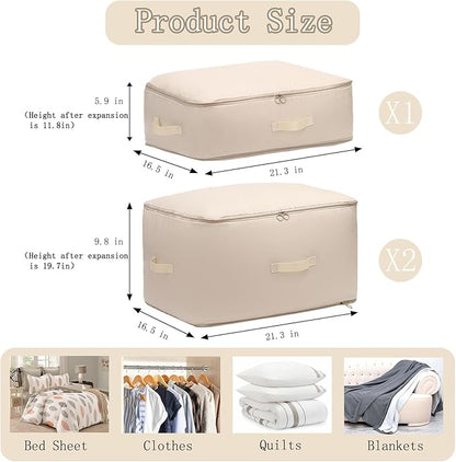 3 PCS Ultra Space Saving Self Compression Organizer, 2025 NEW Comforter Storage Bags, Heavy Duty Moving Bags, Washable Compression Bags for Storage Comforter Blanket, Clothes,Closet, Bedding
