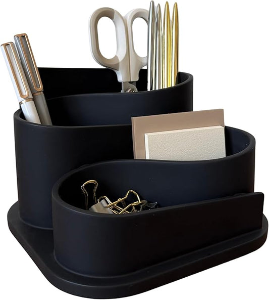 OAKOA Black Desk Organizer - Modern Desk Accessories - Aesthetic Desk Accessories - Desk Decor - Black Pen Holder