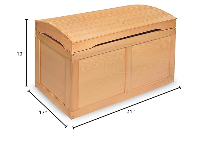 Badger Basket Barrel-Top Wooden Toy Chest - Hardwood Storage Trunk with Safety Hinge, Handle Slots, Spacious Interior - Classic Organizer for Kids' Rooms - Natural