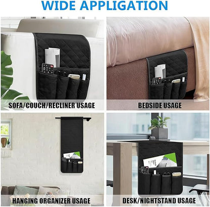 AUVCAS Sofa Armrest Organizer Non-Slip Arm Chair Bedside Caddy Storage Organizer for Recliner Couch with 5 Pockets for Cell Phone TV Remote Control Magazines (BLACK)