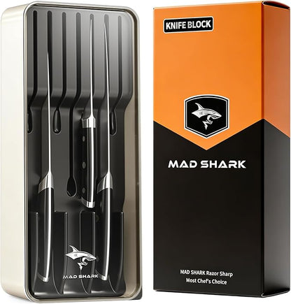 MAD SHARK 2-in-1 Detachable Knife Block & Silverware Organizer, Drawer Knife Holder for 7 Knives, BPA-Free, Blade-Safe Slots, Save Counter Space, Kitchen Drawer or Counter Storage, No Knives