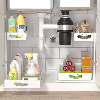 Under Sink Organizer with Pull-Out Drawers,Kitchen Sink Organizer,2 Tier Bathroom Organizers And Storage,Bathroom Accessories Set,White 1 Pack