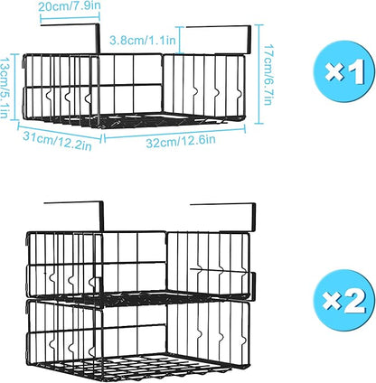 Hanging Under Shelf Storage Basket, 1 Pack Foldable Under Cabinet Metal Desk Storage Wire Rack Organizer for Kitchen Pantry Bookshelf Office Home, Easy to Install Slide-in Under Shelves ﻿ ﻿ (1, Black)