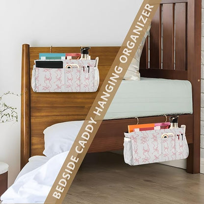 Jihqo Bedside Caddy Hanging Storage Bag Watercolor Bows Bedside Organizer Caddy for Bunk, Dorm Room, Hospital Beds - Place Magazines / Remotes / Keys