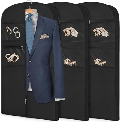 43" Garment Bag for Travel for Hanging Clothes Storage Hanging Suit Cover with Zipper and Accessory Storage for Coats, Dresses, Suits