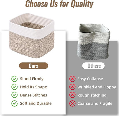 3 Pack Cube Storage Bin, 9”x9”x7” Cotton Rope Woven Baskets for Organizing Toys Clothes Towels, Square Gift Storage Baskets for Shelf, Nursery, Closet, Bathroom, Pantry (White & Jute)