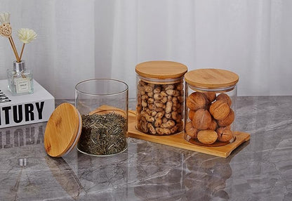 SANQIAHOME Glass Coffee Sugar Containers with Shelf, 3 x 27 OZ Coffee Bean Storage Station Organizer,Airtight Seal,Food Storage Jar for Kitchen