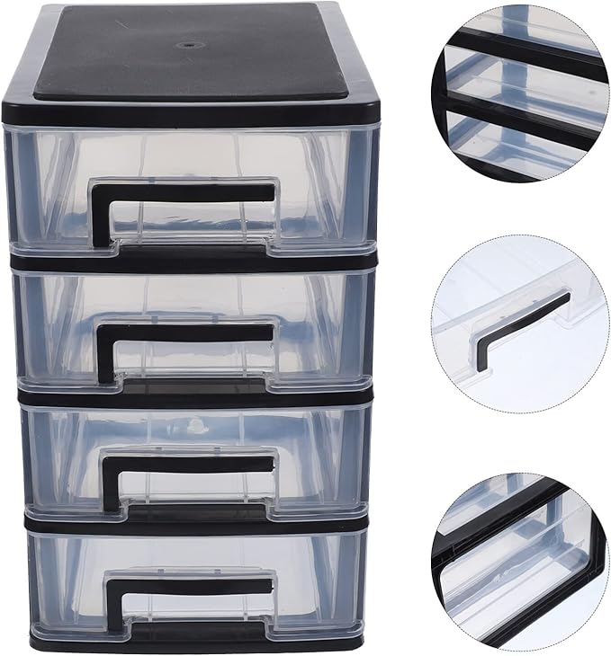 4-Drawer Plastic Storage Cabinet Organizer Clear Stackable Storage Drawers for Desk Closet Office Craft Room and Pantry Compact 9.8 X 5.9 X 9.8 Inches