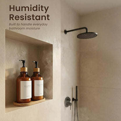 Maisonovo Plastic Soap Dispenser Set | Hand Soap and Dish Soap Dispenser Set | 16.9oz Amber Bottles with Black Bamboo Pump | Bathroom Lotion Dispenser with Pump Set of 2