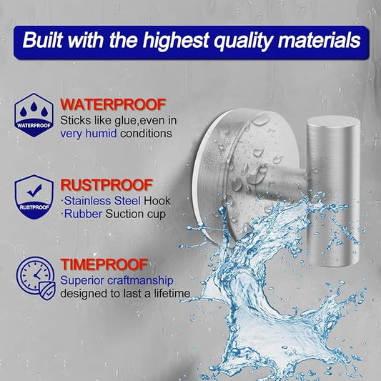 Bntuk Suction Cup Hooks, Shower Hooks for Inside Shower – Removable Towel Hooks for Bathroom Window Glass Mirror Tile, Bath Robe Looafh Hook for Hanging – Waterproof & Rustproof, Silver(4 Pack)