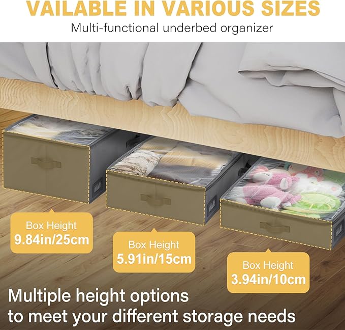 PLUMGEAN 4-Inch Under Bed Storage Containers (3-Pack) | Sturdy Sidewalls | Clear Cover & Label Holder | Underbed Organizer for Crib/Couch | Stores Clothing/Blankets/Wrapping Paper/Toys