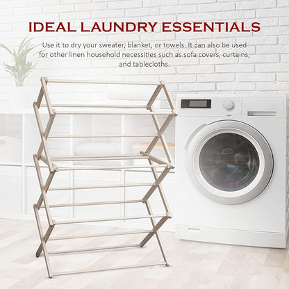 Peaceful Classics Wooden Laundry Rack - Amish Handmade Wooden Clothes Drying Rack - Foldable Drying Rack for Towel, Blanket, Linen Household Essentials - for Indoor Or Outdoor Use (52" x 36" x 16")