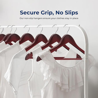 SereneLife 10-Pack Wooden Coat Hangers – Durable Suit Hangers with 360° Swivel Hook & Notches – Slim Design for Sweater, Shirts, Jackets, Dresses, and More