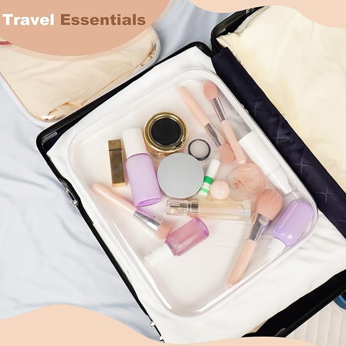 3PCS Clear Hard Shell Zipper Case,Toy Organizers and Storage Box,Clear Toiletry Cosmetic Case,Travel Makeup Bags, Diaper Bag Organizer,Pencil Case,Stackable Portable Transparent Zipper Pouches White-L