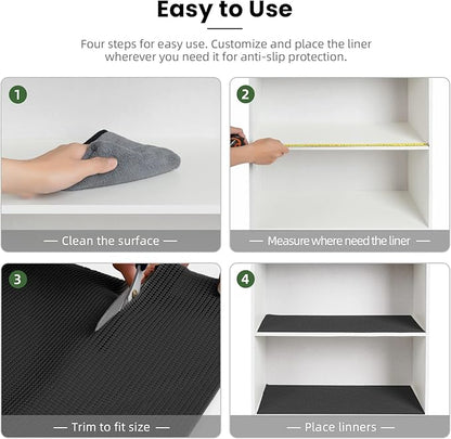 BAGAIL Drawer and Shelf Liner, 12 in X 20 Ft Non-Adhesive Shelf Liners for Kitchen Cabinets, Thick Strong Grip Liners for Desk, Shelves, Bathroom Drawers, Cabinet Protection - Black