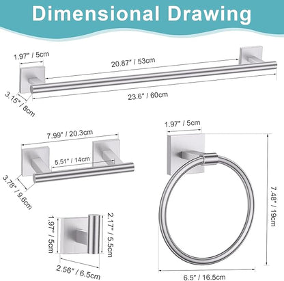 10 Pieces Brushed Nickel Towel Bar Set, Double Dase Toilet Paper Holder Bathroom Hardware Set, 23.6 Inch Stainless Steel Towel Rack for Bathroom Wall Mounted