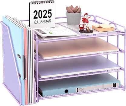 gianotter 4-Tier Paper Organizer With Magazine Holder, Desk Organizers and Accessories, Desk Accessories & Workspace Organizers, File Organizer for Office Supplies Storag (Purple, 4-Tier)