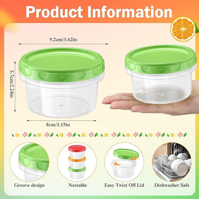 Sieral 16 Pack 8 oz Freezer Containers with Lids Reusable Deli Freezer Storage Containers Stackable Plastic Thick Twist Top Jars for Takeout Food Round Wide Mouth Lunch Snack (Green,Red,Yellow)