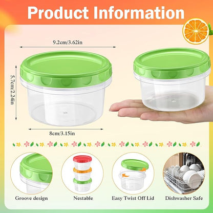 Sieral 16 Pack 8 oz Freezer Containers with Lids Reusable Deli Freezer Storage Containers Stackable Plastic Thick Twist Top Jars for Takeout Food Round Wide Mouth Lunch Snack (Green,Red,Yellow)