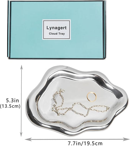 Lynagert Cloud Trinket Dish, Chubby Jewelry Tray, Ceramic Jewelry Ring Trinket Dish for Rings Earrings Necklace Organizer, Mother's Day Thanksgiving Christmas Birthday Bridesmaid Gifts (Silver)