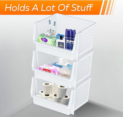 TidyFriend Stackable Storage Bins for Closet Organizers and Storage 6 Pack, Closet Organization for Kids Room and Home Organization (White)
