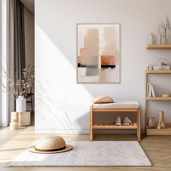 Shoe Bench with Cushion, Solid Wood Shoe Bench Fully Assembled, Modern Shoe Rack Bench for Entryway, Living Room, Bedroom, Hallway, 11.8" x 23.6" x 16.5", Natural