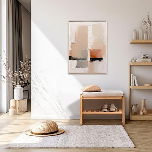 Shoe Bench with Cushion, Solid Wood Shoe Bench Fully Assembled, Modern Shoe Rack Bench for Entryway, Living Room, Bedroom, Hallway, 11.8" x 23.6" x 16.5", Natural