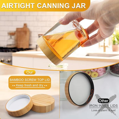 AISIPRIN Spice Jars with Label,12 Pcs 8oz Glass Jars with Bamboo Lids,Spice Organizer for Cabinet,Drawer, Rack, Seasoning Organizer Containers,Including 2 Type Labels