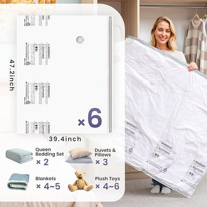 TAILI 6 Pack Vacuum Storage Bags, XXL Jumbo (47x39 Inch), Vacuum Sealed Bags for Comforter and Blankets, Bedding, Clothing, Giant Space Saver Bags for Huge Stuffed Toy